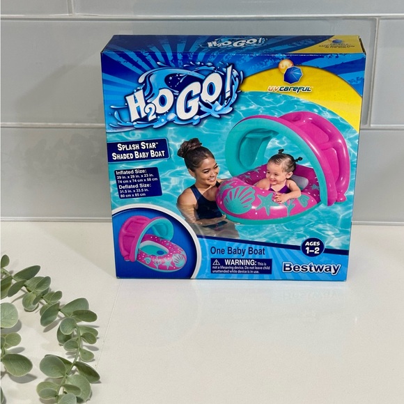 NEW H2O GO! Splash Star Shaded Baby Boat - Inflatable Child Pool Float Ages 1-2 - Picture 1 of 6